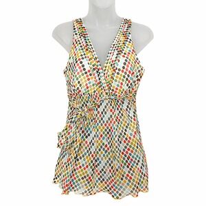 Trina Turk polka dot front tie blouse 100% silk Sz 8